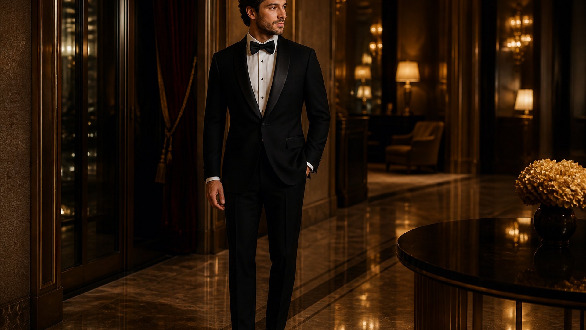 Pán v čiernom smokingu black tie na gala večeri