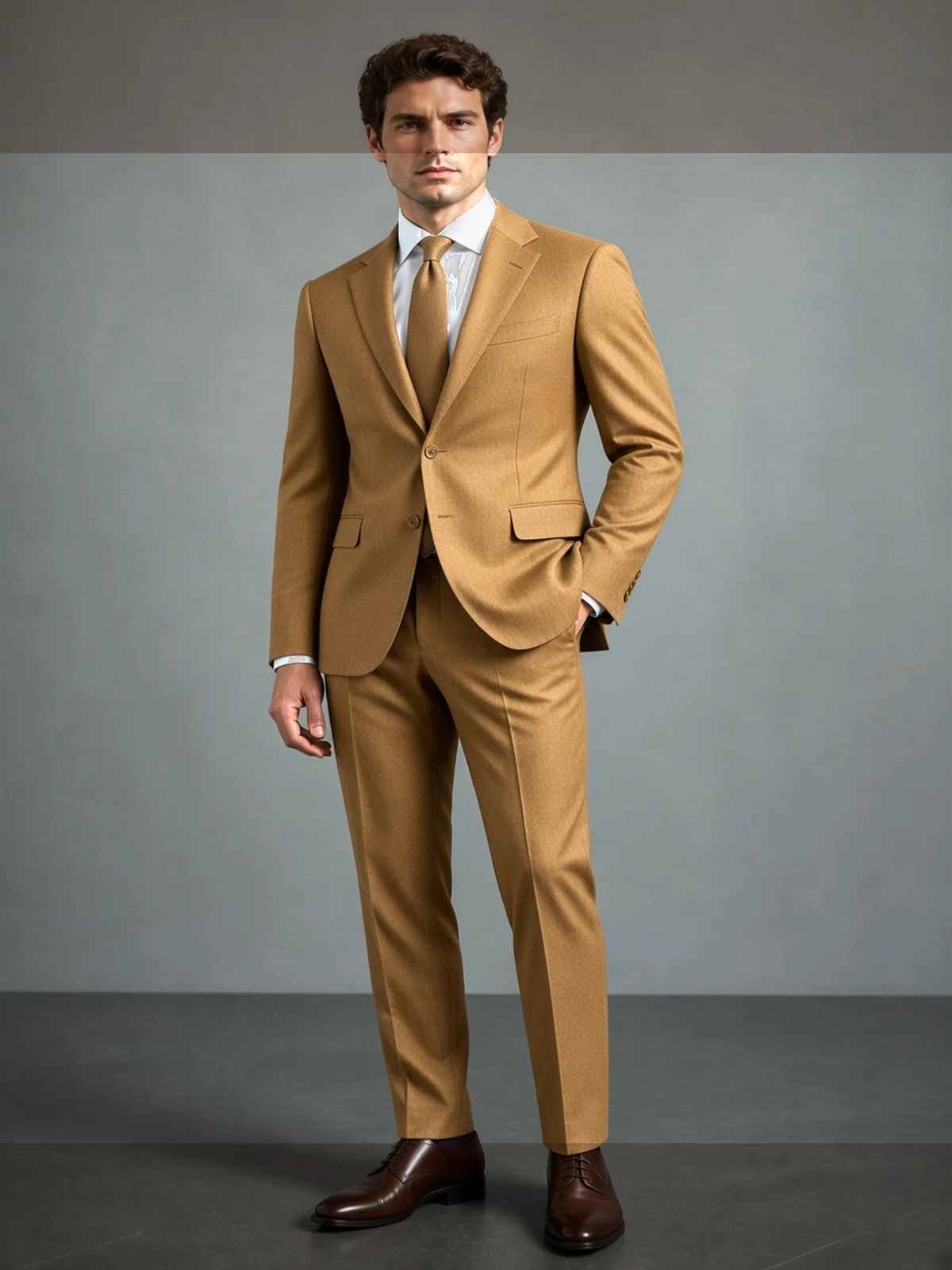 Cerruti two-ply — camel — vizualizácia obleku