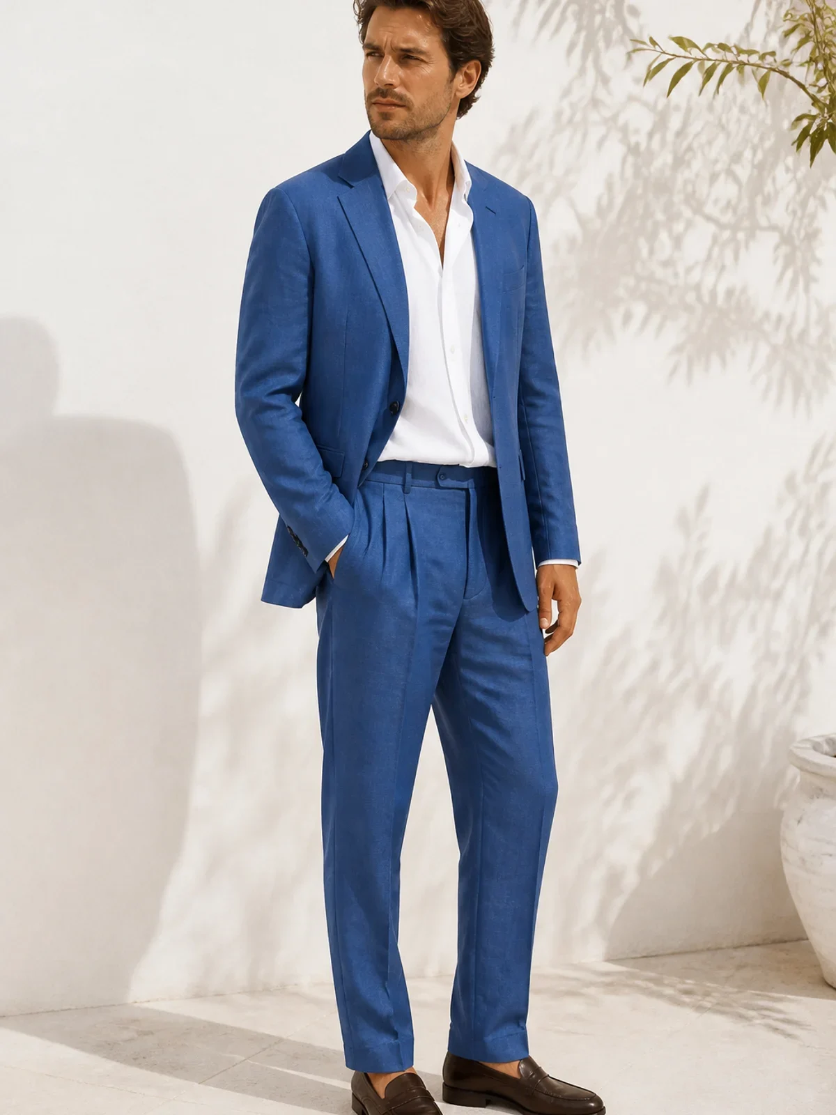 Royal blue ľan — letný oblek — vizualizácia obleku