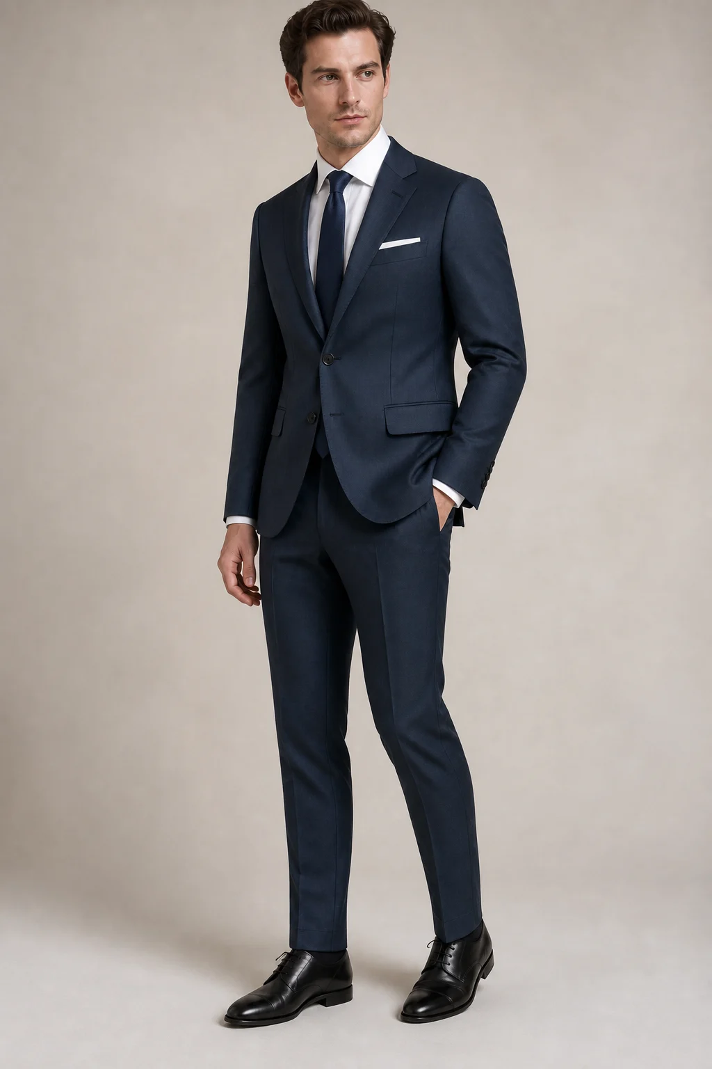 Merino — chladná navy — vizualizácia obleku