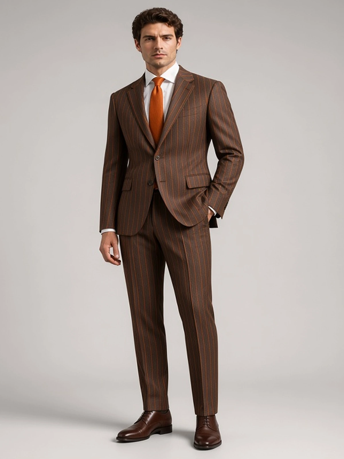 Scabal — hnedo-oranžový prúžok — vizualizácia obleku