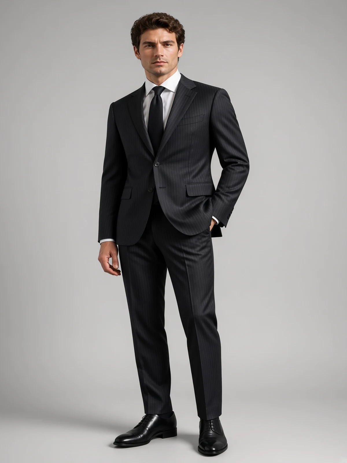 Scabal Super 120's — čierny prúžok — vizualizácia obleku