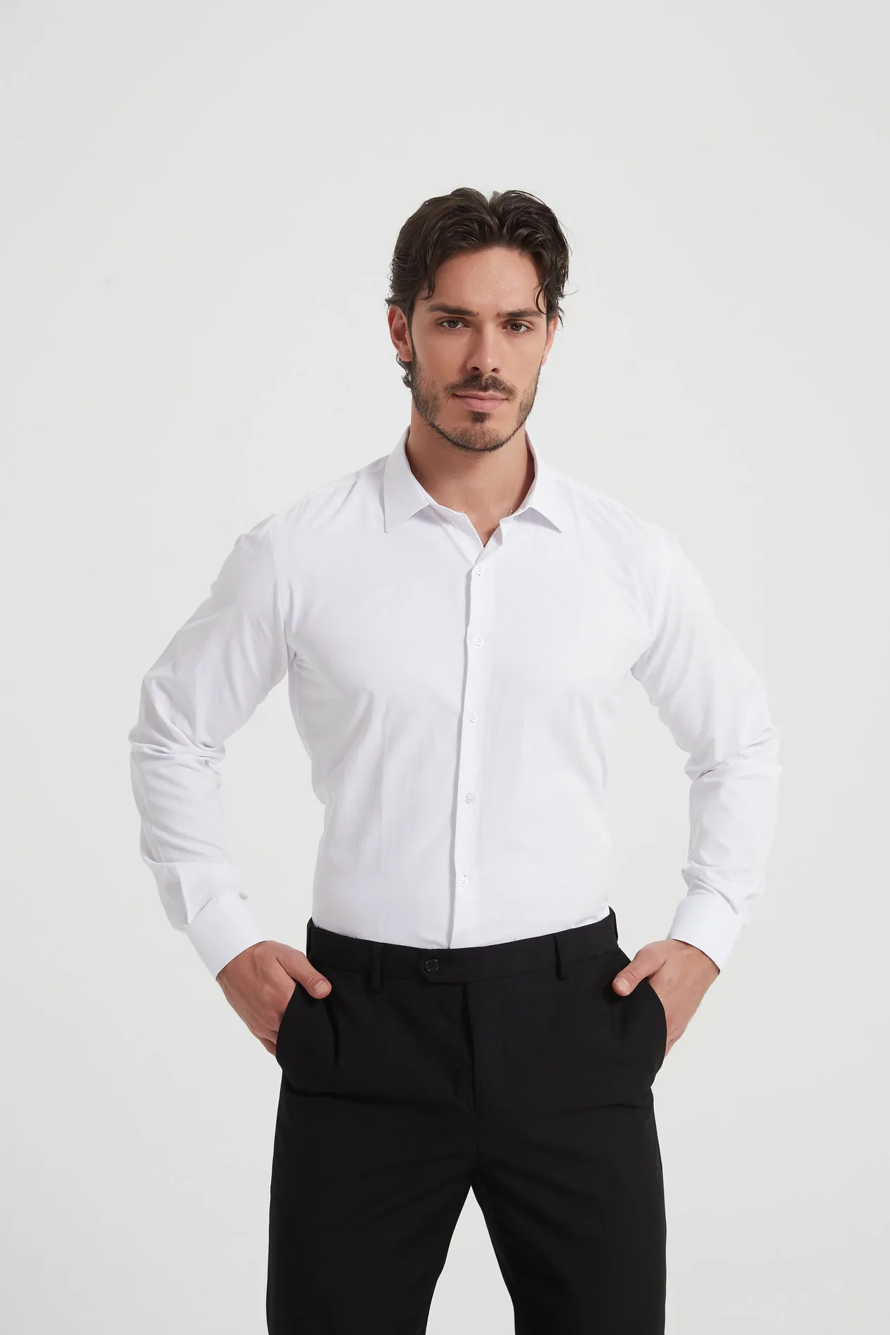 Biela košeľa YVES ENZO PARIS Slim Fit so saténovým efektom