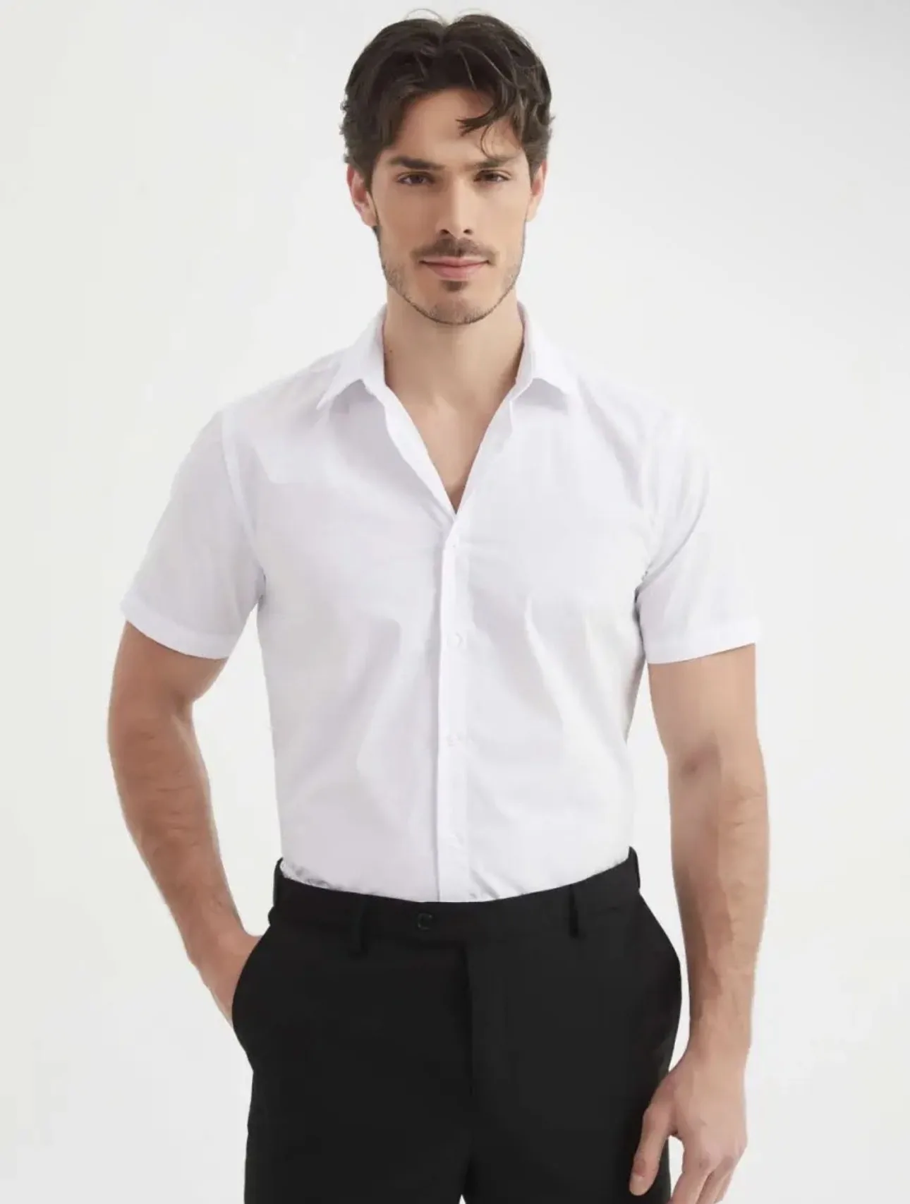 Biela košeľa YVES ENZO PARIS Comfort Fit s krátkym rukávom
