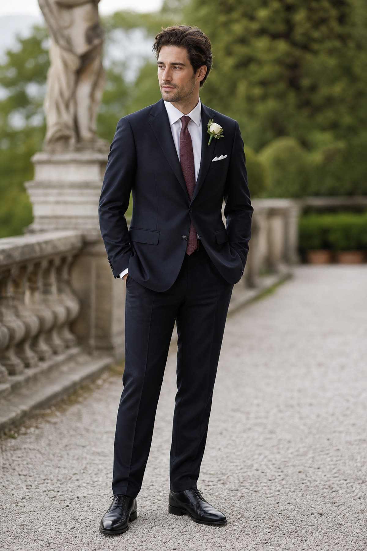 Svedok v elegantnom charcoal obleku — formálny, decentný look na svadbu
